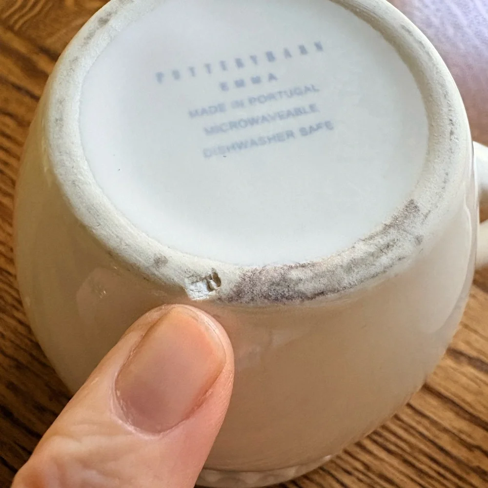 Pottery Barn Emma White/Cream Beaded Mugs- set of 2- 10 oz. - Picture 4 of 10